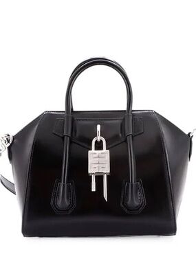Black Leather Top-Handle Women's Bag with Silver Lock